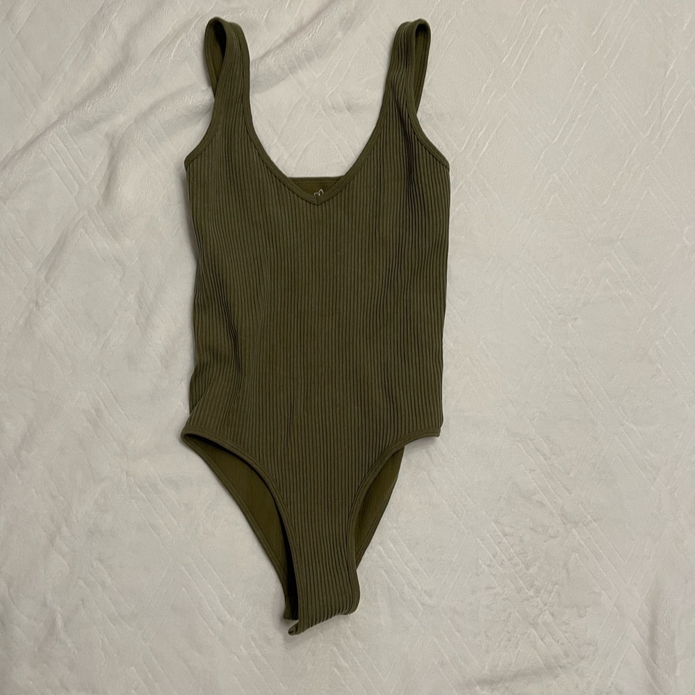 Aura Olive Ribbed Scoop Neck Bodysuit
